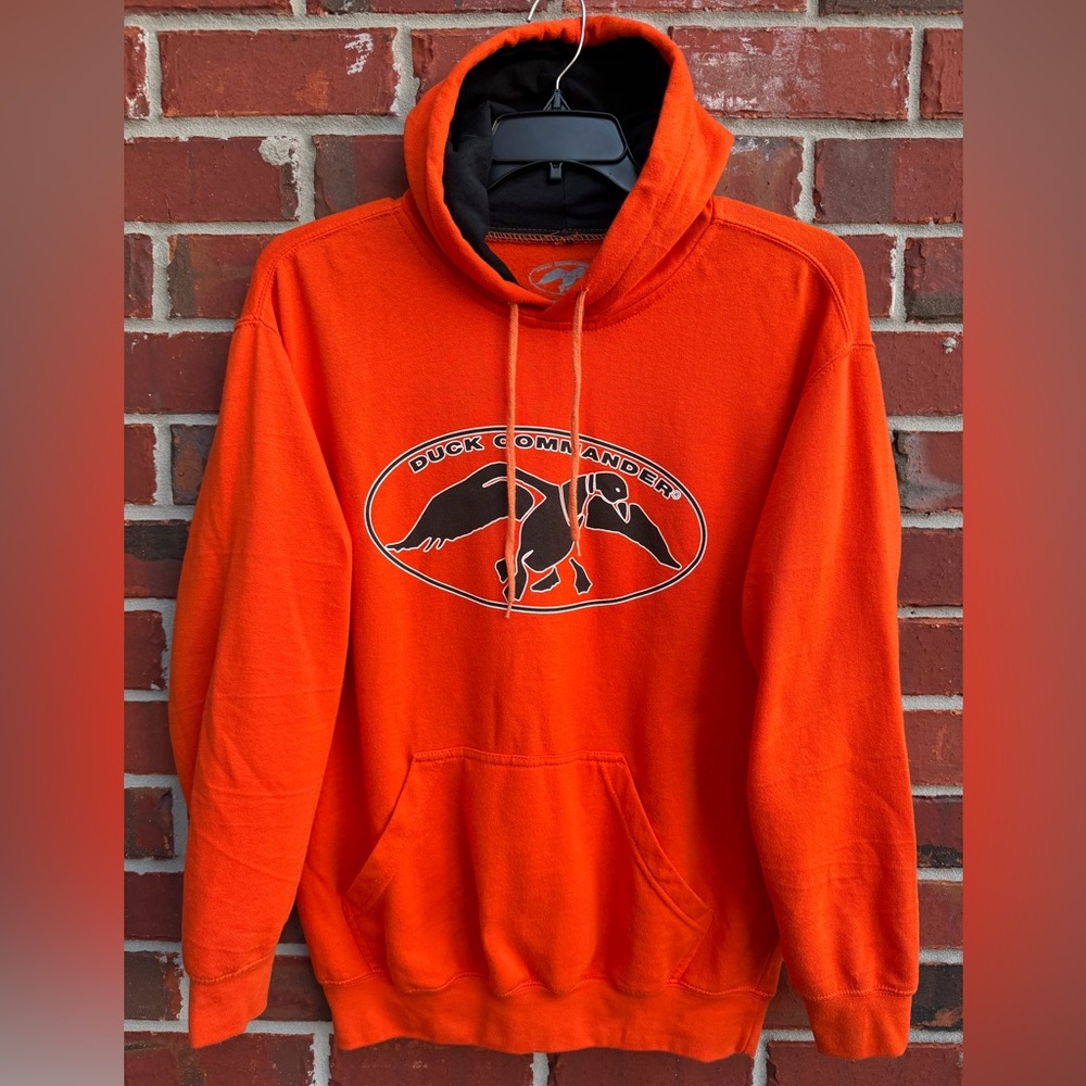 Duck Commander Men’s L Orange Graphic Logo Pullover Hoodie Hooded Sweatshirt A1